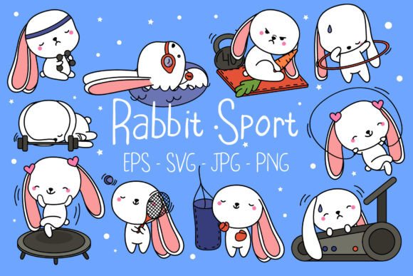 Download Set of Cute Cartoon Bunny Sportsman - Man Collection