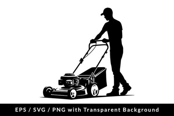 Download Man Using Lawn Mower Silhouette SVG EPS - Man Collection