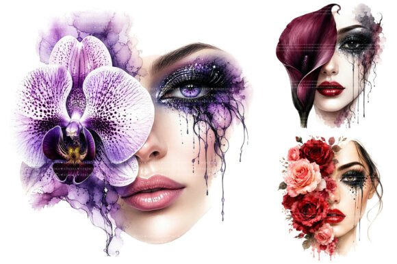 Download Watercolor Floral Woman Face Designs PNG - Man Collection