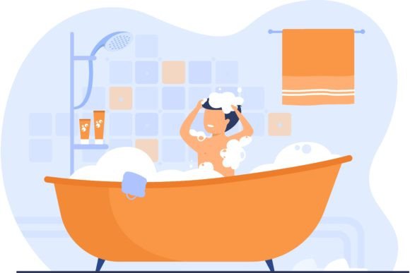 Download Man Having Shower or Bath, Sitting in Ba - Premium Resources