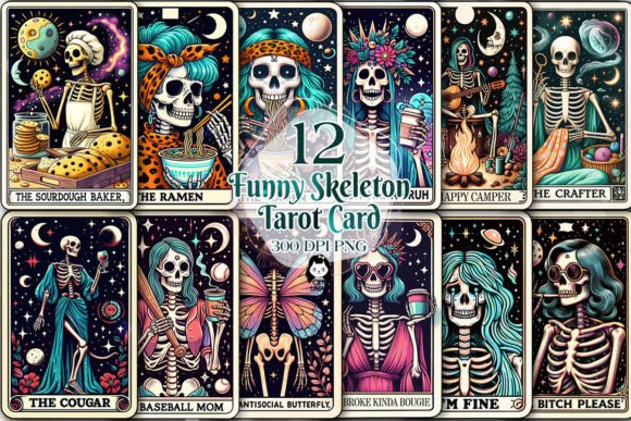 Download Funny Skeleton Woman Tarot Card Bundle - Man Collection