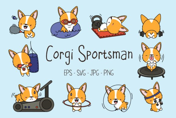 Download Cartoon Corgi Dog Sportsman, Cute Dog - Man Collection